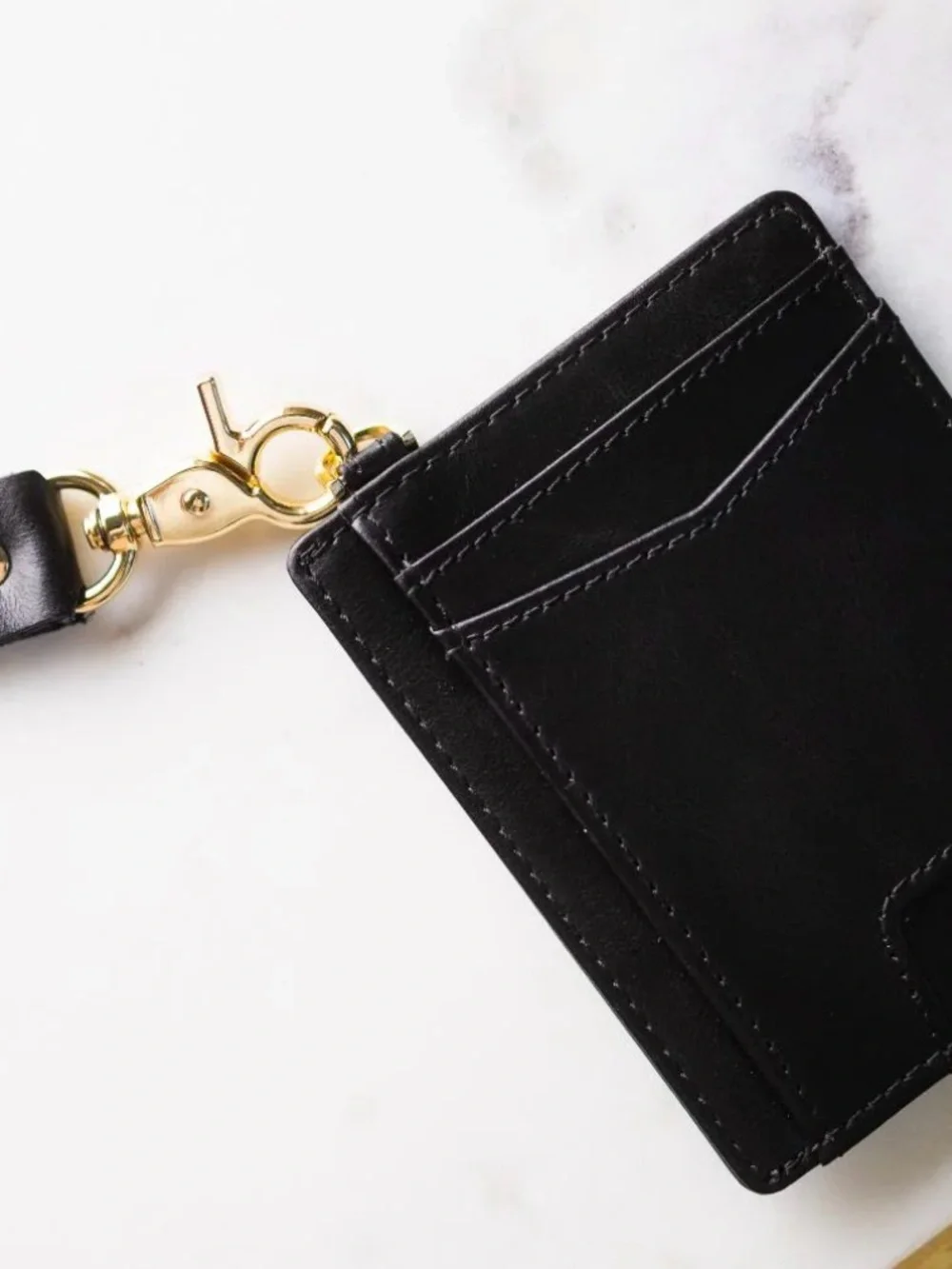 Andar The Denner Leather Wallet Wristlet - Black with Gold Hardware